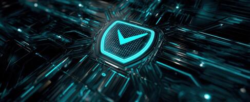 The futuristic shield representing advanced cybersecurity technology and innovation. photo