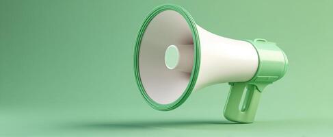 The modern green megaphone symbolizing communication and influence in public spaces. photo