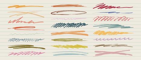 scribbles and underlines. Hand-drawn squiggle set. Texture crayon collection vector