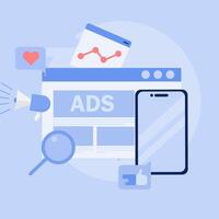 Mobile advertising strategies and programmatic targeting for mobile devices. Illustration of advertising on mobile. vector