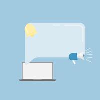 Laptop with megaphone and speech bubble on blue background vector