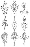 Ornamental Line Art Set Floral Decorative Elements vector