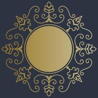 Vintage gradient golden circle for luxury decoration. Dark background with vintage scroll wood pattern. vector