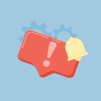 A red button with a bell icon and a red exclamation mark vector