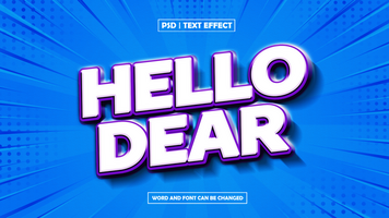 Hello dear text effect with blues background psd