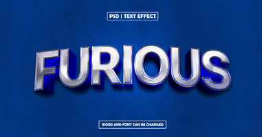 Furious text effect with blues background psd