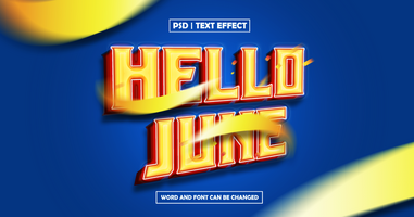 Hello June text effect with blues background psd