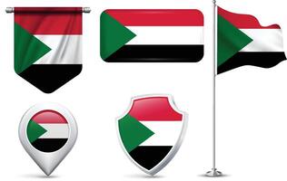 Set of Sudanese Flags in Different Shapes and Styles vector