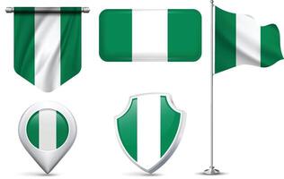 Set of Nigerian Flags in Different Shapes and Styles vector