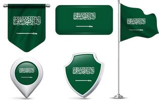 Set of Saudi Arabian Flags in Different Shapes and Styles vector