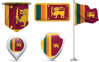 Set of Sri Lankan Flags in Different Shapes and Styles vector