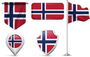 Set of Norwegian Flags in Different Shapes and Styles vector