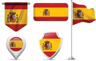 Set of Spanish Flags in Different Shapes and Styles vector