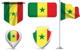 Set of Senegalese Flags in Different Shapes and Styles vector
