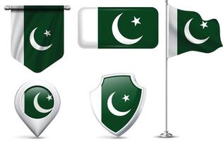 Set of Pakistani Flags in Different Shapes and Styles vector