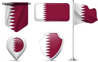 Set of Qatari Flags in Different Shapes and Styles vector