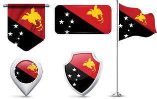 Set of Papua New Guinea Flags in Different Shapes and Styles vector
