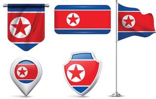 Set of North Korean Flags in Different Shapes and Styles vector