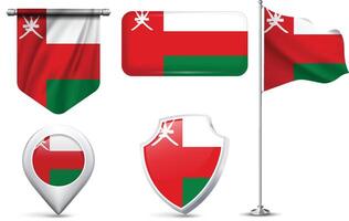 Set of Omani Flags in Different Shapes and Styles vector
