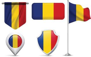 Set of Romanian Flags in Different Shapes and Styles vector