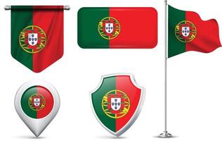 Set of Portuguese Flags in Different Shapes and Styles vector