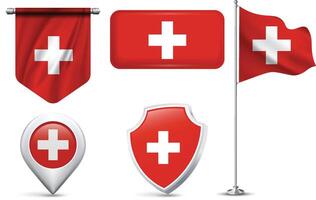 Set of Swiss Flags in Different Shapes and Styles vector