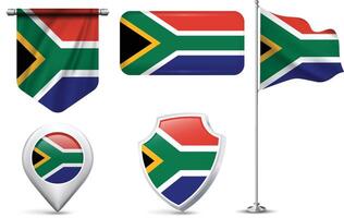 Set of South African Flags in Different Shapes and Styles vector