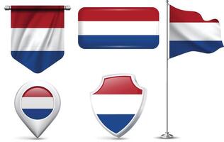 Set of Netherlands Flags in Different Shapes and Styles vector