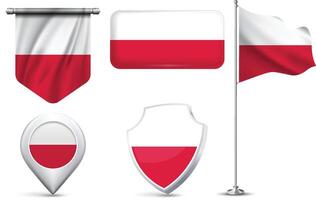Set of Polish Flags in Different Shapes and Styles vector