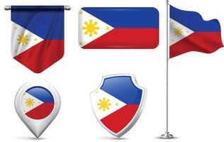 Set of Philippine Flags in Different Shapes and Styles vector