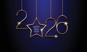 numbers 2026 on a white table with Christmas trees and bokeh lights. Happy New Year 2026 is coming concept. vector