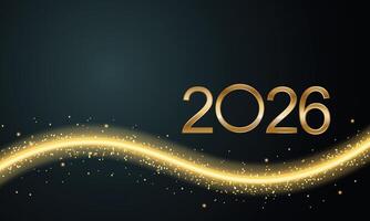 2026 Glittering New Year Card, Festive Sparkling Gold Background, Horizontal banner vector