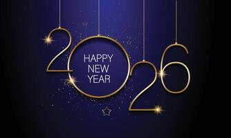 2026 Glitter golden numbers. Shiny 2025 New Year glowing digits isolated on black background vector