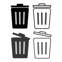 Four black and white trash cans on a white background vector