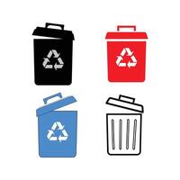 Four different colored trash cans with a recycle symbol vector