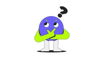 Groovy round character thinking with question mark 2D onboarding ui animation. Curious brainstorm. Decision making. Problem solving animated cartoon flat concept metaphor 4K isolated on white video