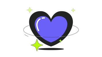 Y2K love planet 2D onboarding ui animation. Floating heart with orbiting sparkling stars. 2000s futuristic retro romance animated cartoon flat concept metaphor 4K isolated on white video