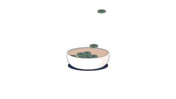 Sliced green onions in bowl 2D cartoon object animation. Chopped leeks. Scallions slices. Vegetable rings. Salad topping. Fresh garnish animated flat colorful item 4K isolated on white video