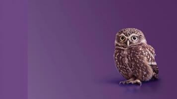 Adorable Owl with Bright Eyes Against a Purple Background photo