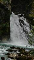 Majestic waterfall cascades through lush greenery, creating a serene atmosphere in a hidden paradise photo