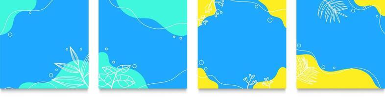 Abstract Square Background Set with Leaves for Summer. summer promotions and social media stories vector