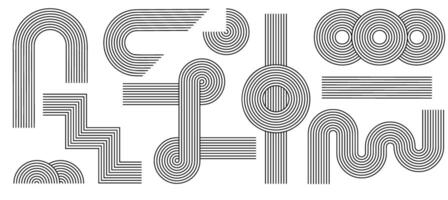 Zen arch set, simple line arch and shapes. Geometric Japanese zen pattern minimal elements. Boho style strips. vector