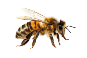 Detailed macro shot of a honey bee on a transparent background , showcasing its intricate anatomy and the concept of pollination png