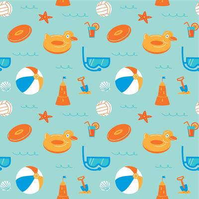 Vibrant Summer Seamless Pattern Design - Tropical Floral Geometric Illustration