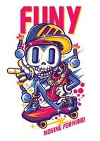 Funny Moving Forward Skateboard Skeleton Graphic T-Shirt Design vector