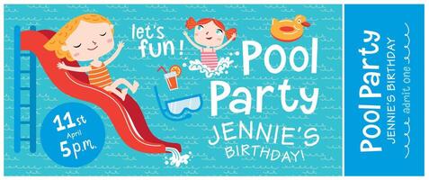 Vibrant Summer Pool Party Invite Design with Tropical Elements vector
