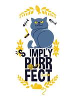 Funny Cat Lover T-Shirt Design with Playful 'Simply Purr-Fect' Text and Fish Bones Graphic vector