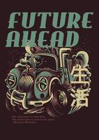 Retro Futuristic Tshirt Design with Vintage Text Future Ahead vector