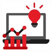 Analytics and creative icon concept in red filled color vector
