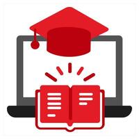 E-Learning icon concept in red filled color vector
